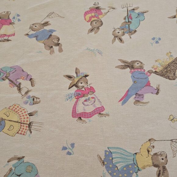 80s VTG Avon Home Fashions Cotton Flannel Bunny Rabbit Throw Blanket Easter - Picture 3 of 12